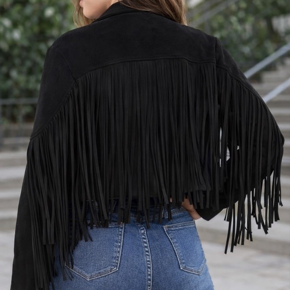 Amazon Jackets & Blazers - Women's Black Leather Fringe Jacket
